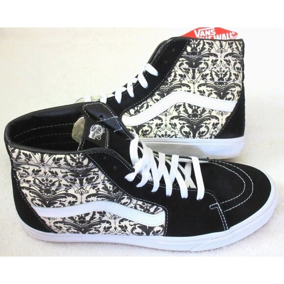 Vans Men's Sk8-Hi Skull Tapestry Black Bone White Canvas Suede shoes Sizes NIB - Picture 1 of 5